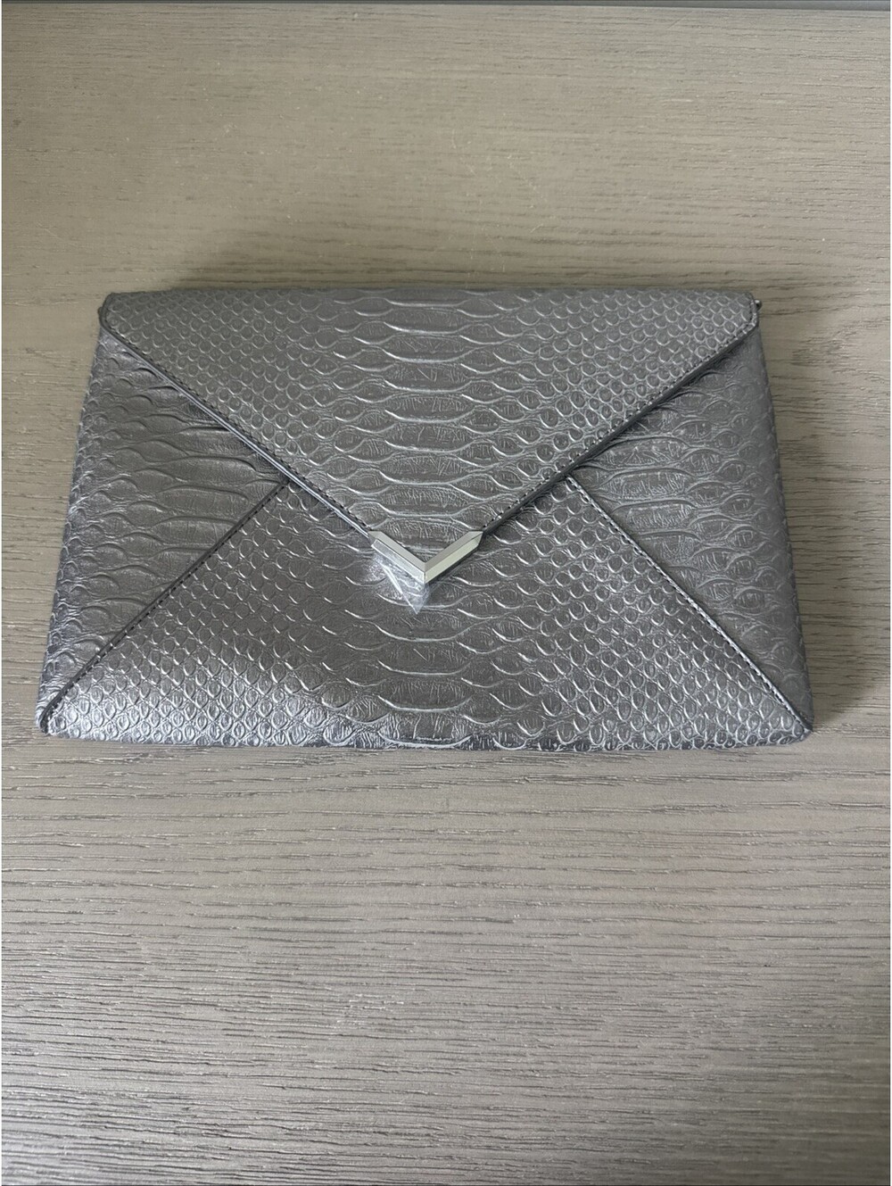 Stella & Dot New Antique Pewter Faux Snakeskin Embossed Envelope Clutch Bag